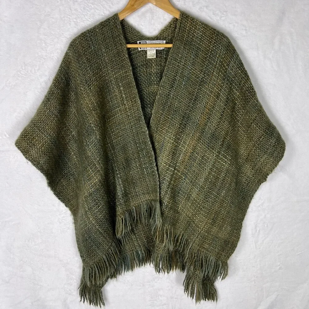 Vintage 70s Manos Del Uruguay Handmade Wool Open Front Ruana Poncho Wrap